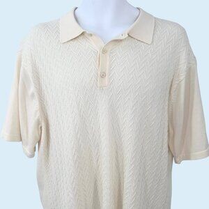 J. Ferrar Cream Textured Herringbone Knit Short Sleeve Collared Sweater - L